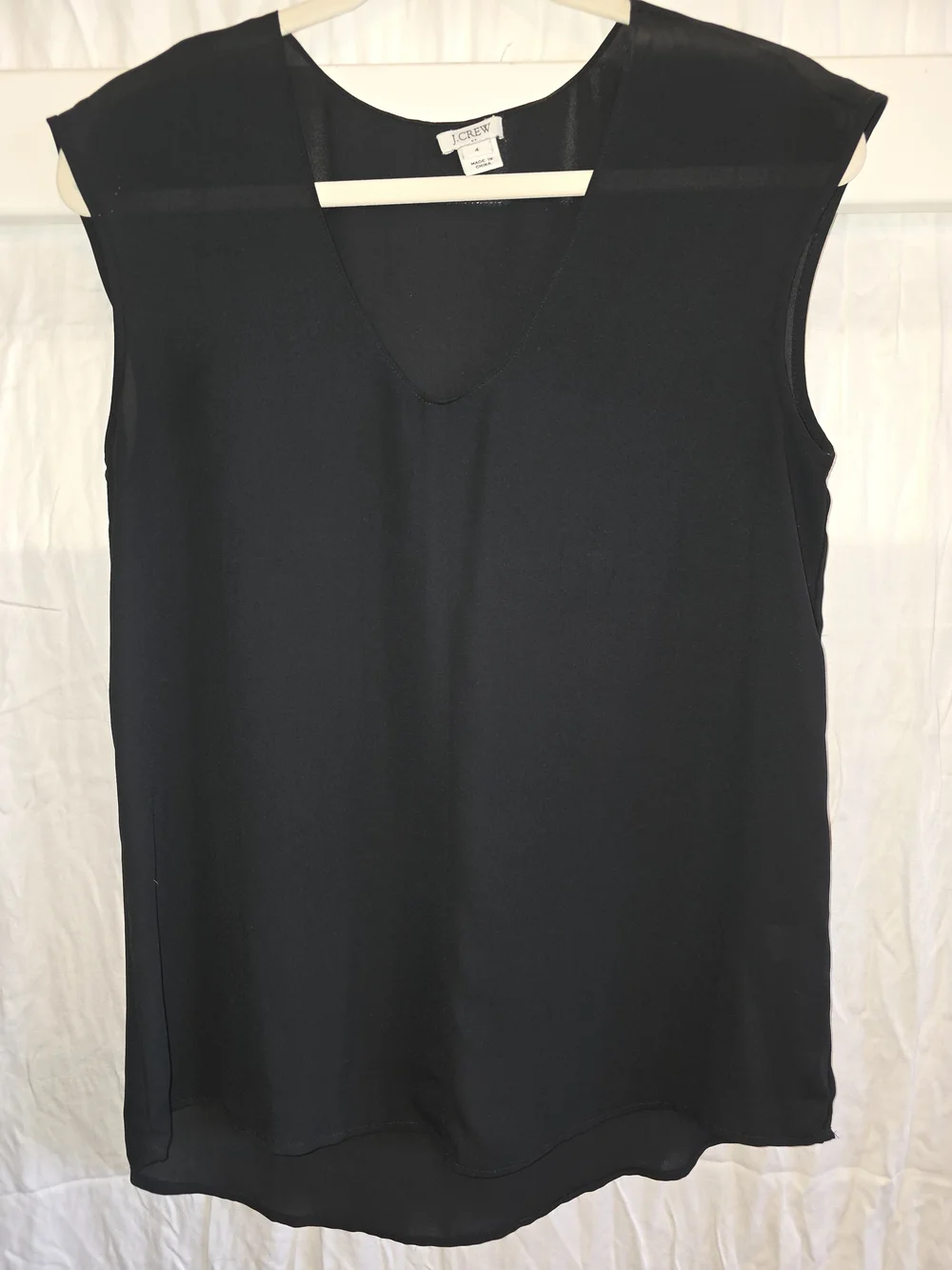 J. Crew Black V-Neck Cap-Sleeve Silk Blouse